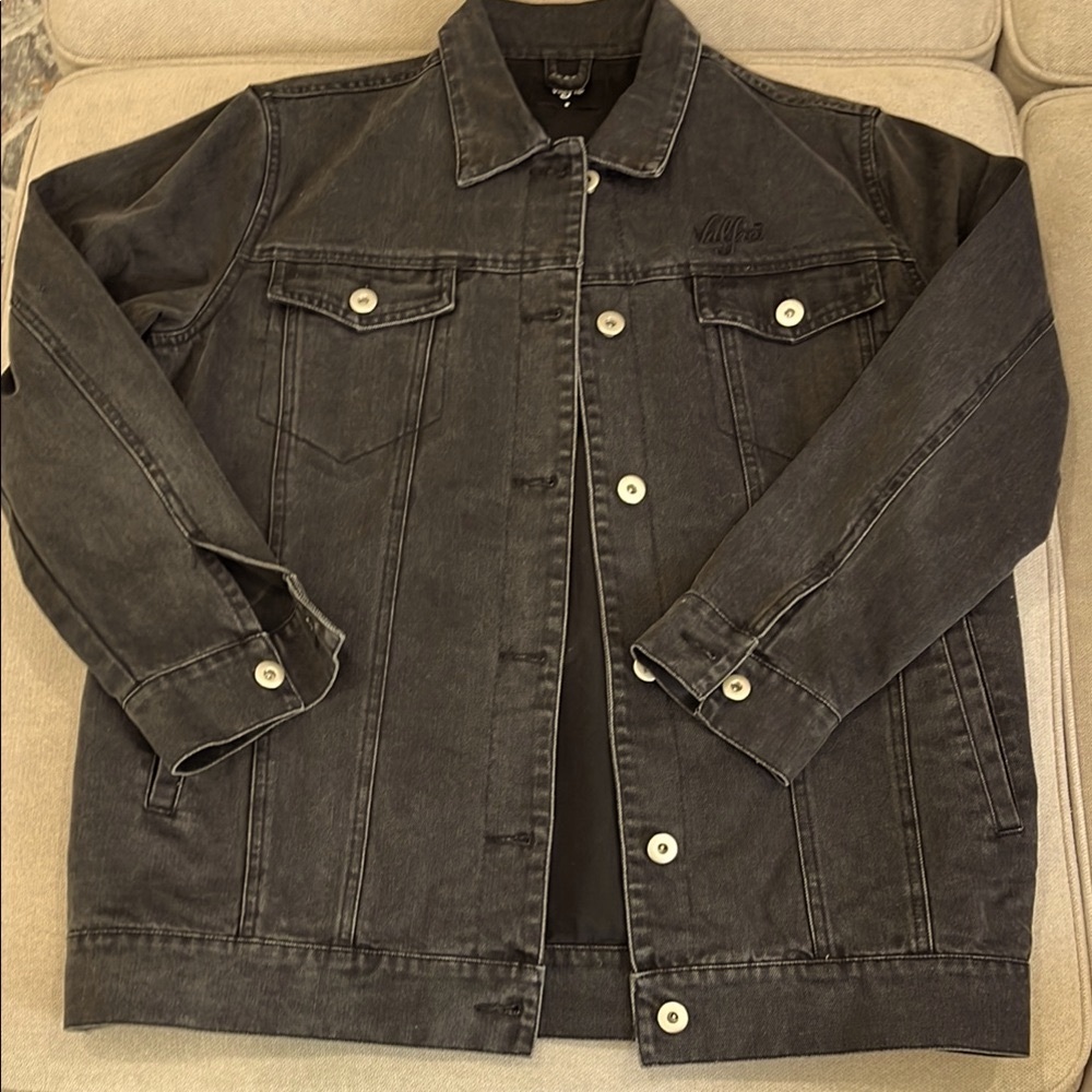 Valfré Black Oversized  Shirt Jacket with Classic Embroidered Design.